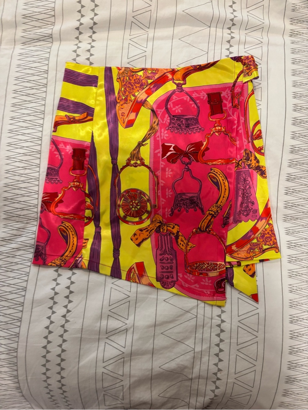 AKIRA Hot Pink & Neon Yellow Scarf-Print Mini Skirt
